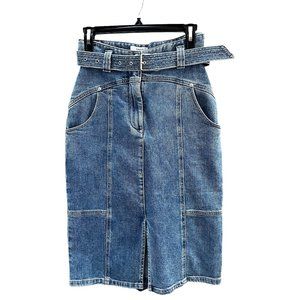 Suncoo Paris Midi Denim Belted Slit Skirt Women's Size 0